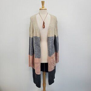 Maurices Womens Long Sleeve Colorblock Duster Cardigan Sweater‎ Size L Pockets